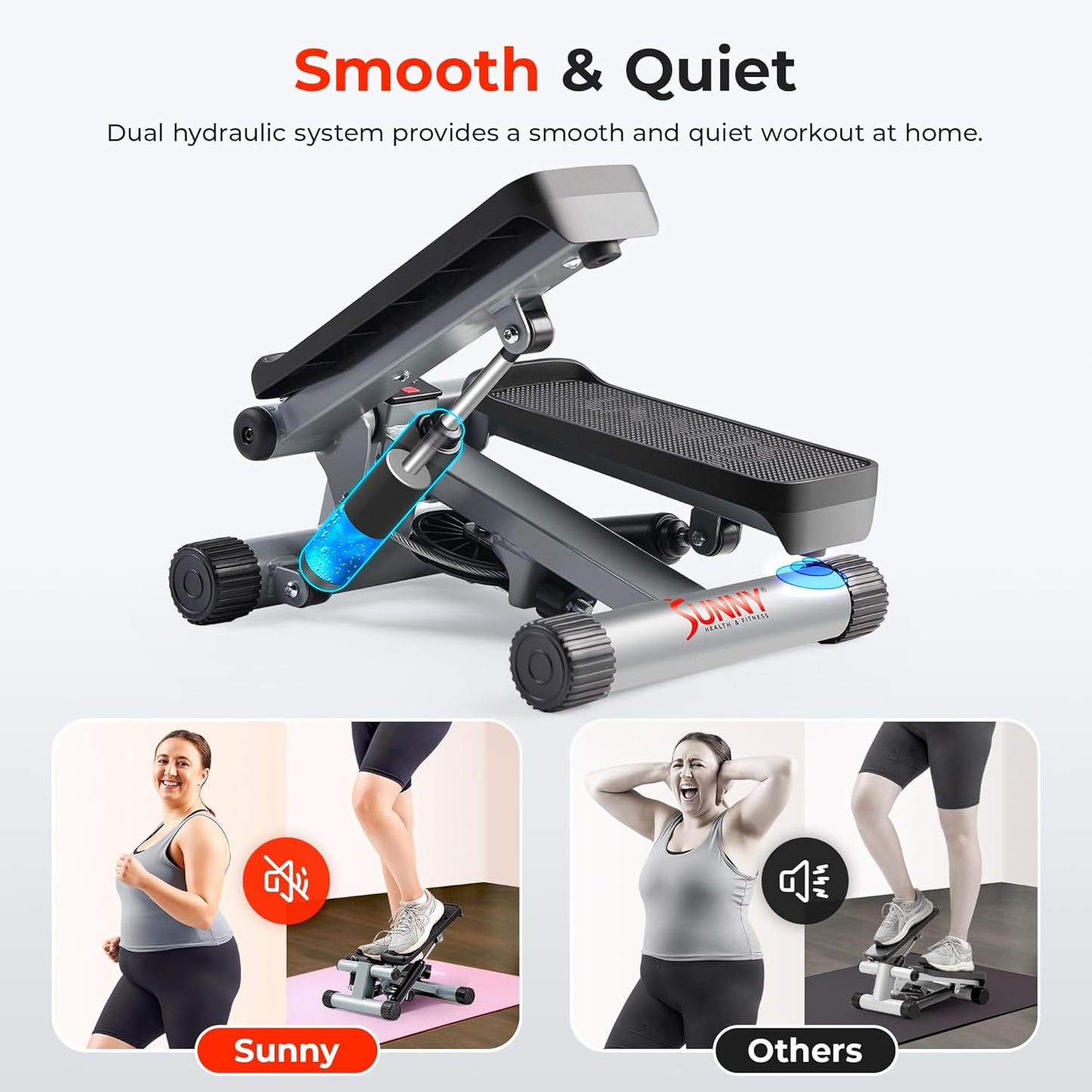 Mini Stepper Exercise Machine – Home Stair Stepper with Resistance Bands, 300lb Capacity & Twist Motion, SunnyFit App
