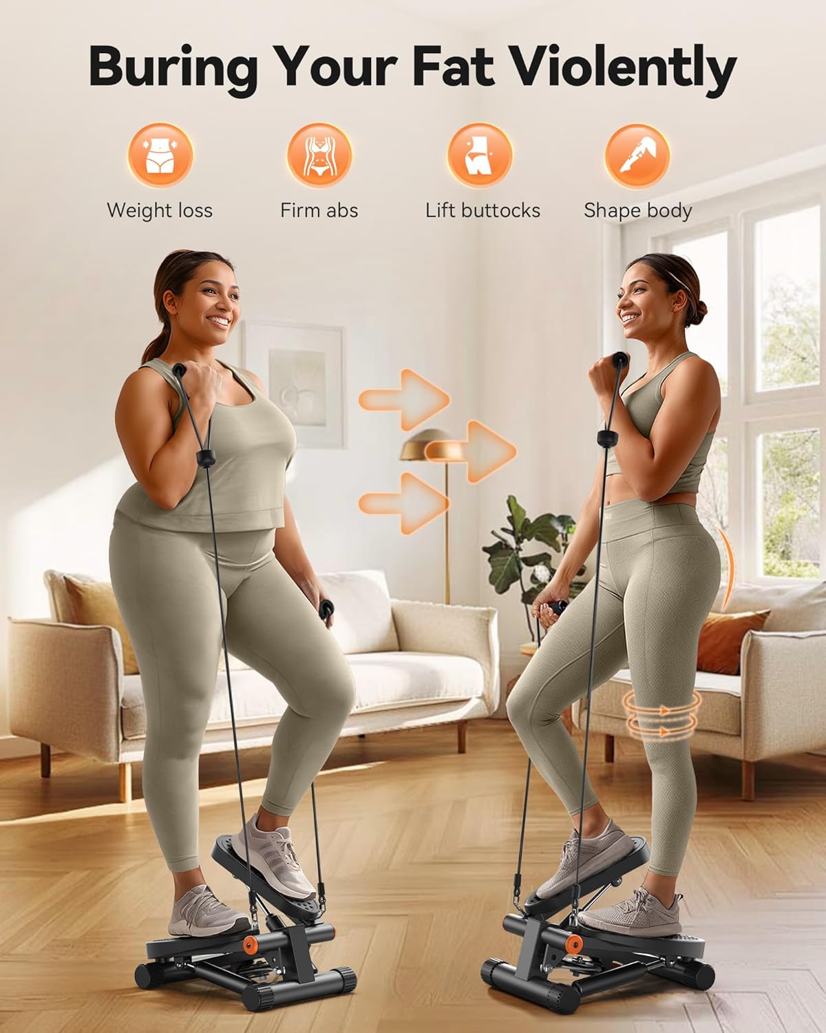 Mini Stair Stepper with Resistance Bands, Home Gym Equipment, 300-Pound Weight Capacity, LCD Display