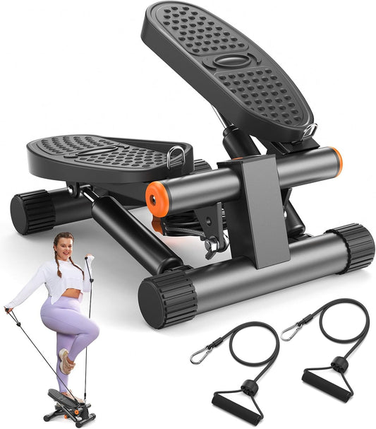 Mini Stair Stepper with Resistance Bands, Home Gym Equipment, 300-Pound Weight Capacity, LCD Display