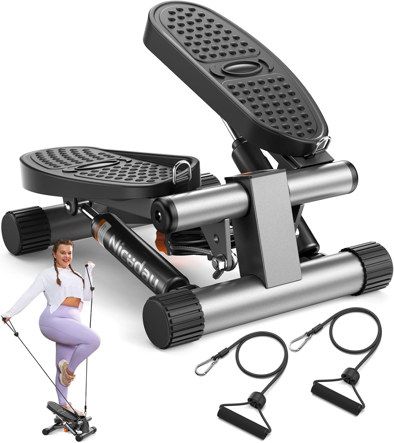 Mini Stair Stepper with Resistance Bands, Home Gym Equipment, 300-Pound Weight Capacity, LCD Display