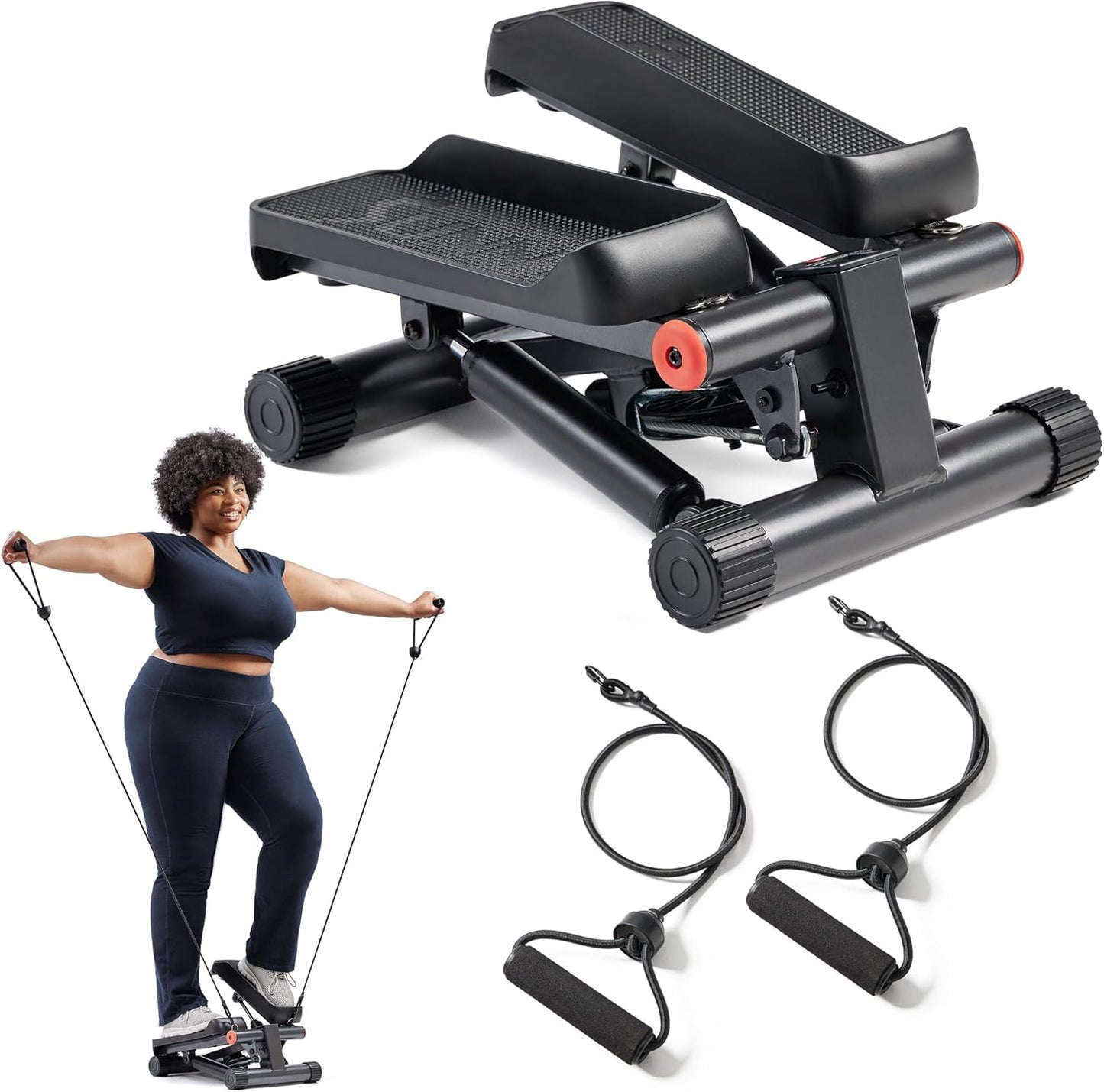 Mini Stepper Exercise Machine – Home Stair Stepper with Resistance Bands, 300lb Capacity & Twist Motion, SunnyFit App