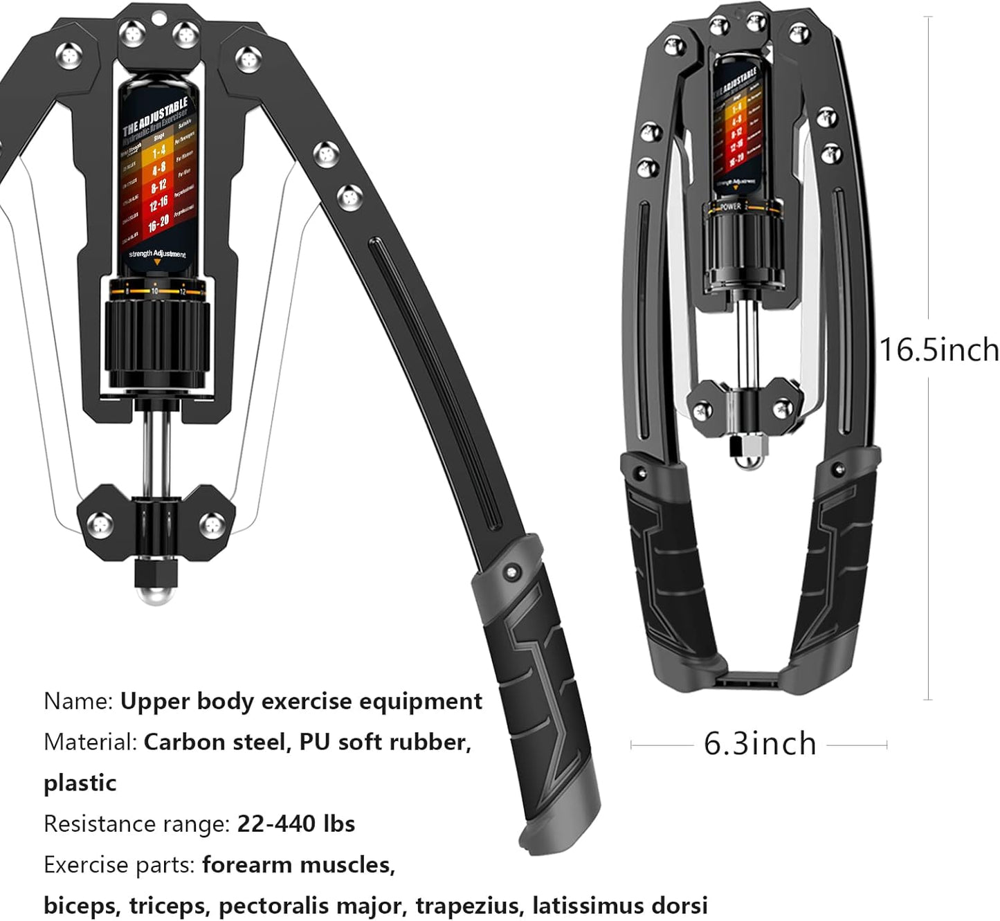 Adjustable Hydraulic Power Twister Arm Exerciser – 22-440lbs Strength Training Equipment for Home Gym, Chest & Shoulder Workout