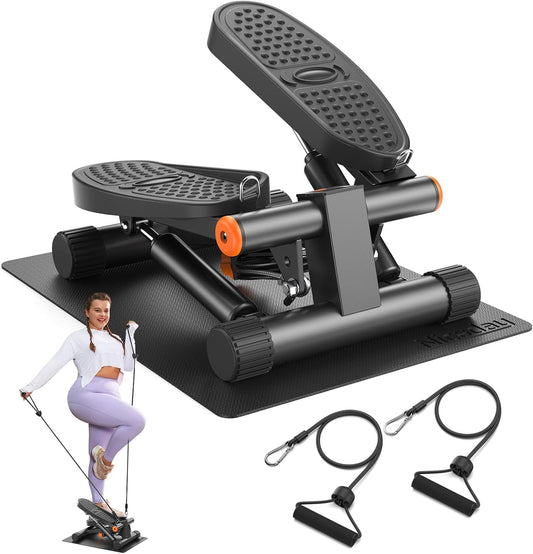 Mini Stair Stepper with Resistance Bands, Home Gym Equipment, 300-Pound Weight Capacity, LCD Display