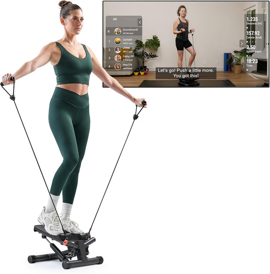 Mini Stepper Exercise Machine – Home Stair Stepper with Resistance Bands, 300lb Capacity & Twist Motion, SunnyFit App