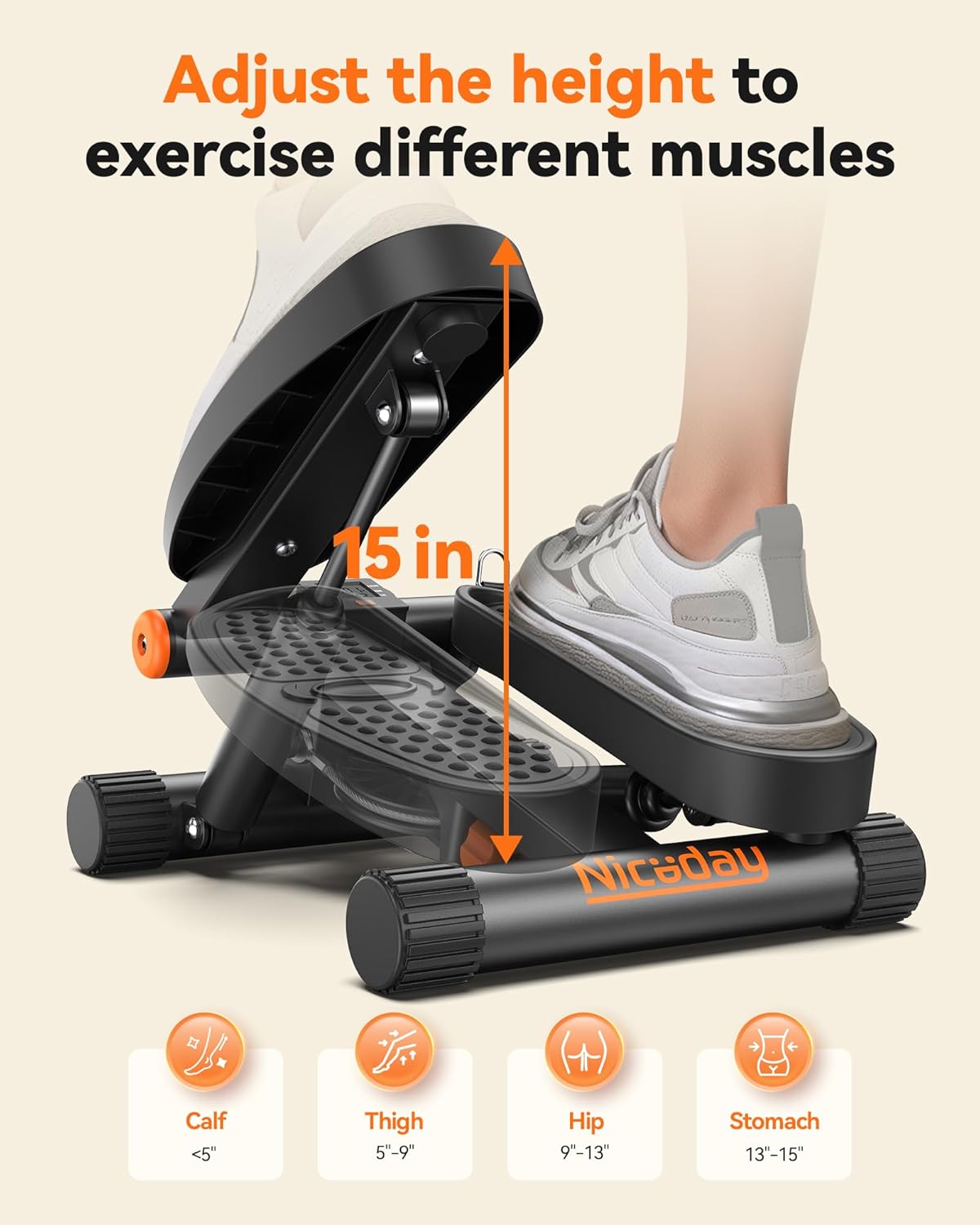 Mini Stair Stepper with Resistance Bands, Home Gym Equipment, 300-Pound Weight Capacity, LCD Display