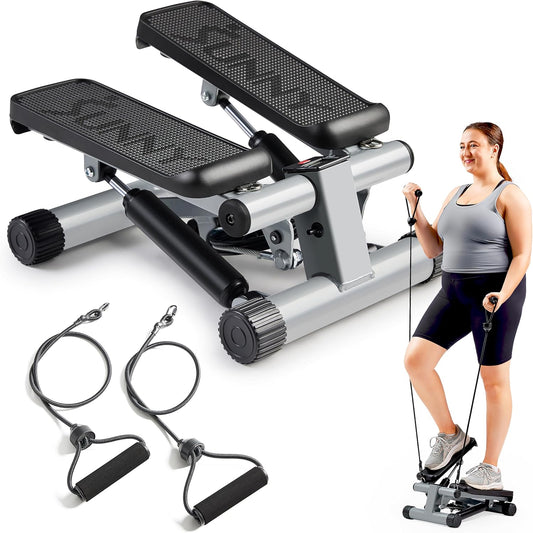 Mini Stepper Exercise Machine – Home Stair Stepper with Resistance Bands, 300lb Capacity & Twist Motion, SunnyFit App