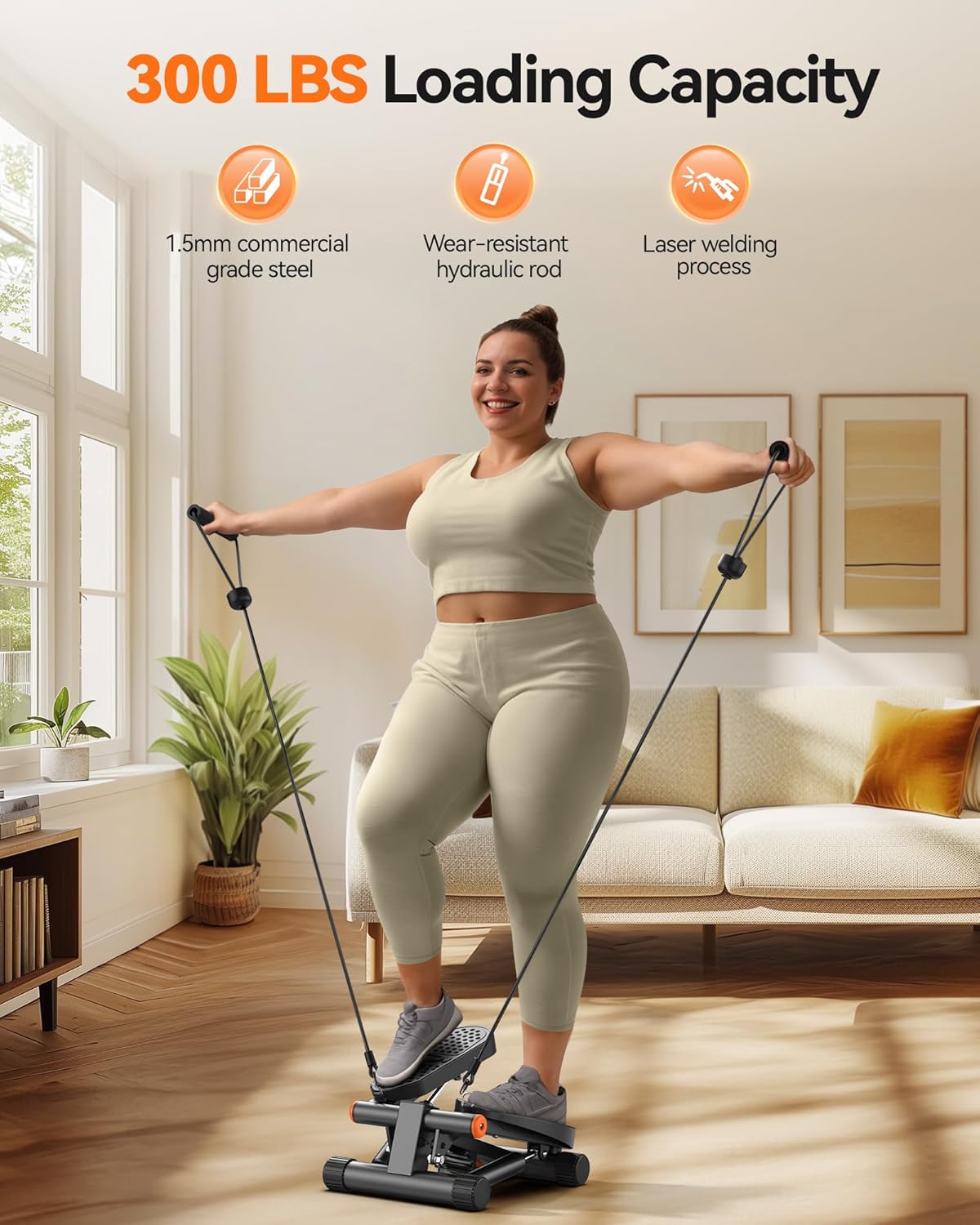 Mini Stair Stepper with Resistance Bands, Home Gym Equipment, 300-Pound Weight Capacity, LCD Display